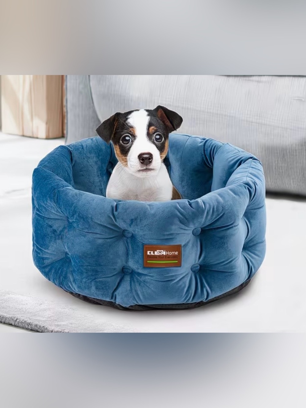 🔵 ClevaHome Plush Blue Round Dog or Cat Nest Bed